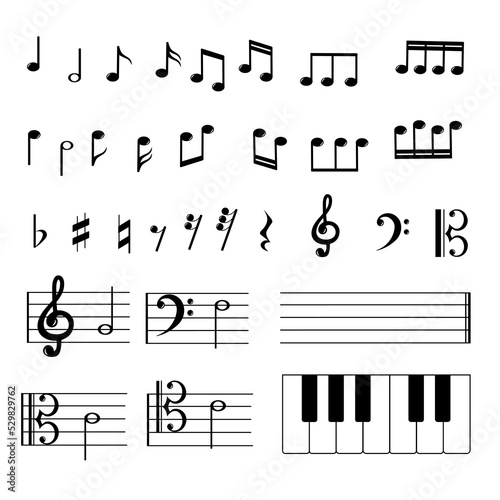 Set of many notes   Simple and basic musical symbol.