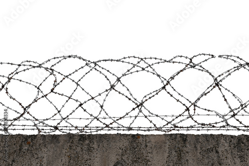 Prison. Prison wall with barbed wire. Law and justice