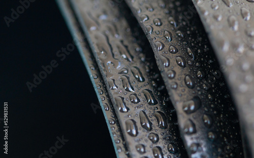 Water droplets on the rubber membrane. Waterproofing...  Close-up selective focus area. photo