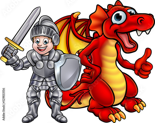 Cartoon Dragon and Knight