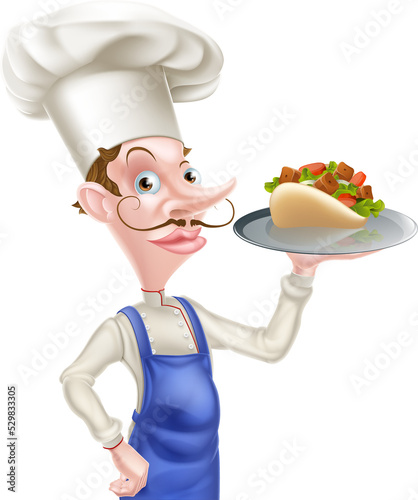 Cartoon Chef With Souvlaki ...