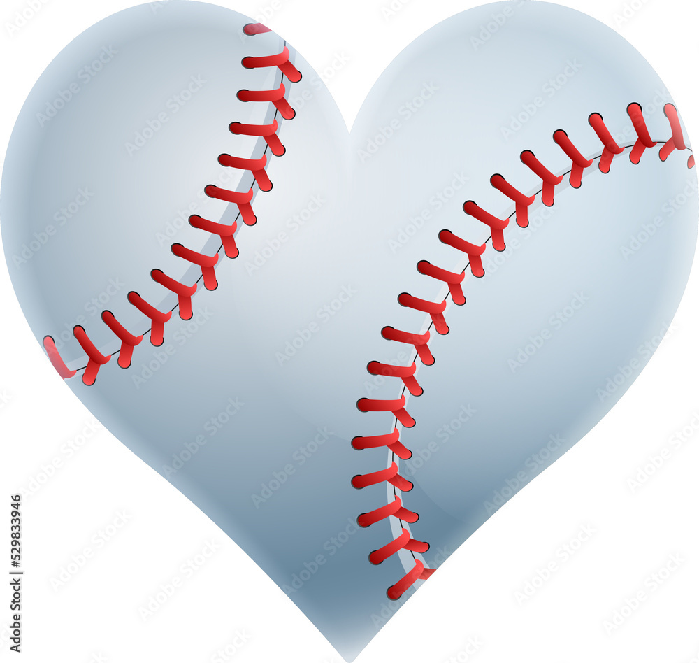 A heart shaped baseball ball representing a love of the game of baseball A heart shaped baseball ball representing a love of the game of baseball