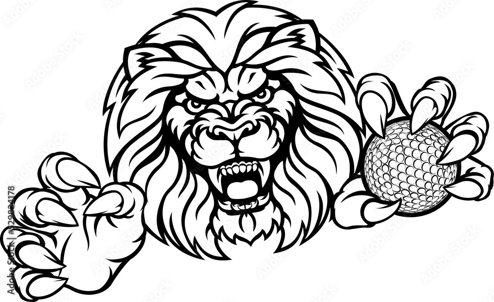 Lion Golf Ball Sports Mascot Lion Golf Ball Sports Mascot