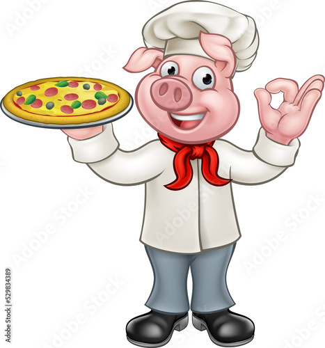 Cartoon Pizza Chef Pig Character