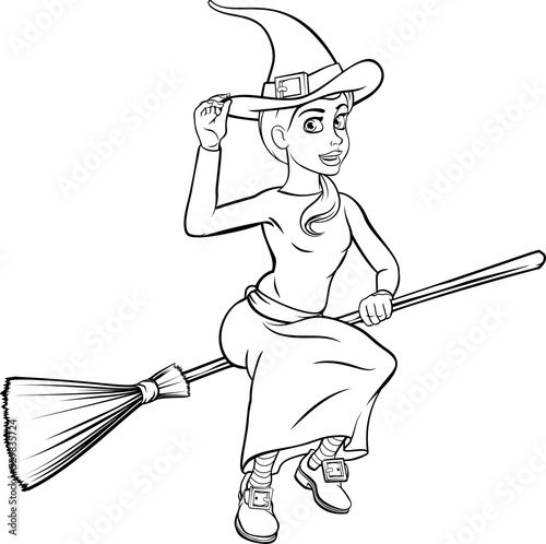 Cartoon Witch Flying on her...