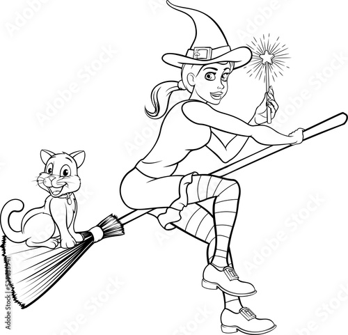 Witch with Magic Wand and C...