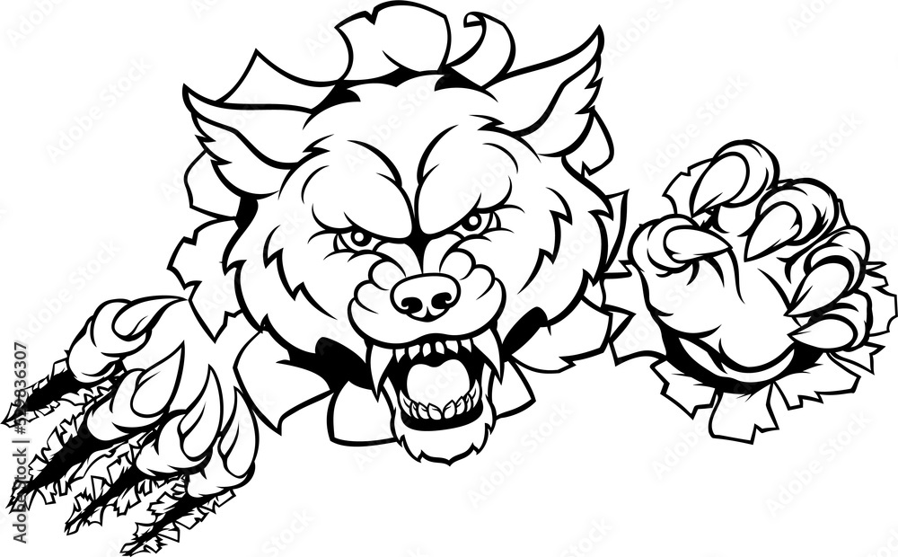 Wolf Animal Sports Mascot Breaking Background Wolf Animal Sports Mascot Breaking Background