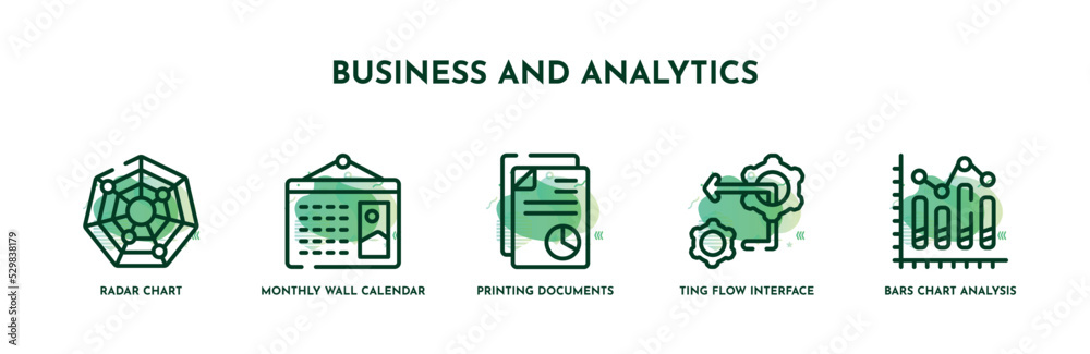 set of 5 thin line business and analytics icons. outline icons ...