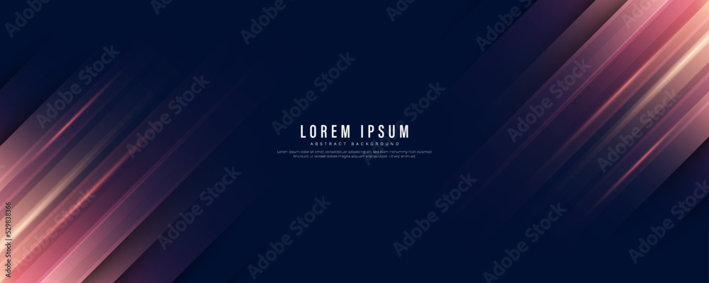 Abstract stripe diagonal lines on dark blue background with glowing light effect. Futuristic technology dynamic motion pattern. Modern banner template design. Space for text. Vector illustration - obrazy, fototapety, plakaty 