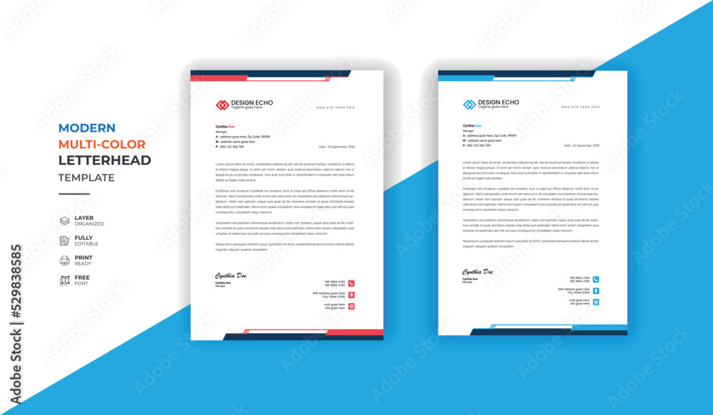 Professional corporate letterhead templates - clean creative modern vector Official business letterhead templates red and blue template - 01