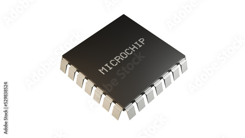 3D perspective square microchip black with digital font style in the transparent background