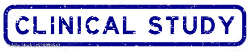 Grunge blue clinical study word square rubber seal stamp on white background
