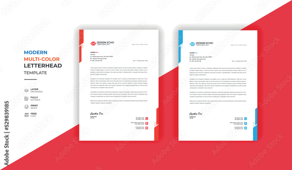 Professional corporate letterhead templates - clean creative modern vector Official business letterhead templates red and blue template - 04