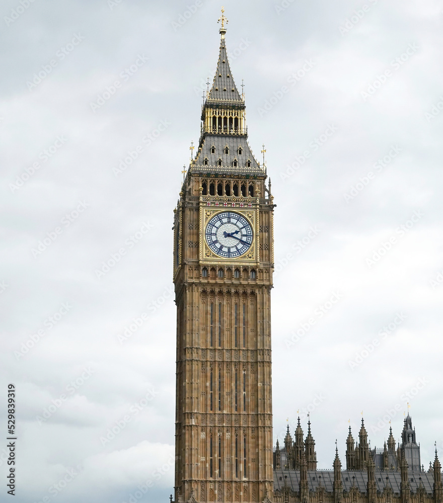 The Elizabeth Tower at the north end of the Palace of Westminster in London, frequently referred to as Big Ben. 