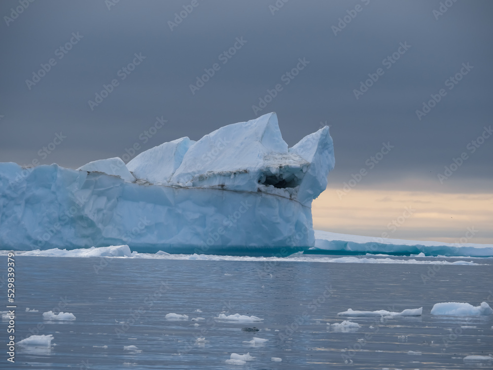 Awe-inspiring icy landscapes at the mouth of the Icefjord glacier (Sermeq Kujalleq), one of the fastest and most active glaciers in the world. Disko Bay, Ilulissat, Greenland
