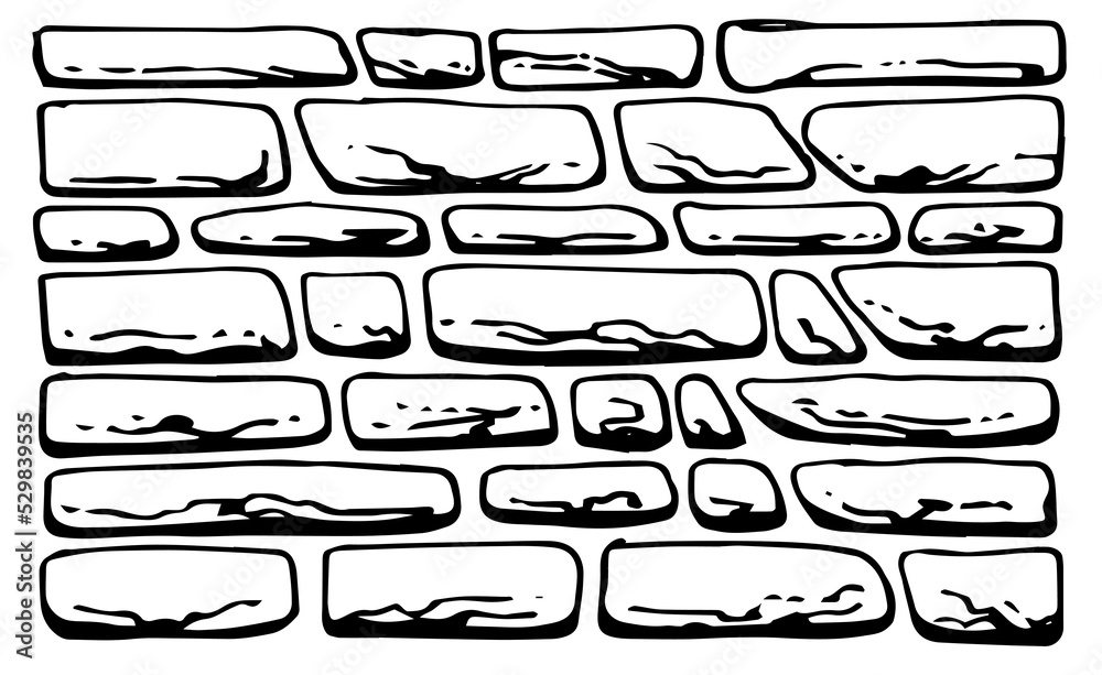 custom made wallpaper toronto digitalWall made of rounded smooth stone. Masonry in construction of houses and fences. Natural building material. Hand drawn outline sketch. Isolated on white background. Vector.