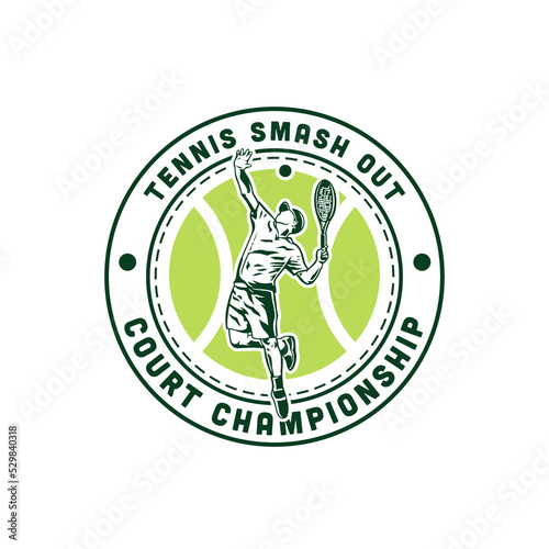 vintage tennis player shoot ball emblem logo. tennis smash championship logo design template