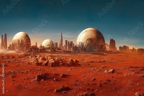 Fototapeta Futuristic Dome City on Mars, futuristic landscape