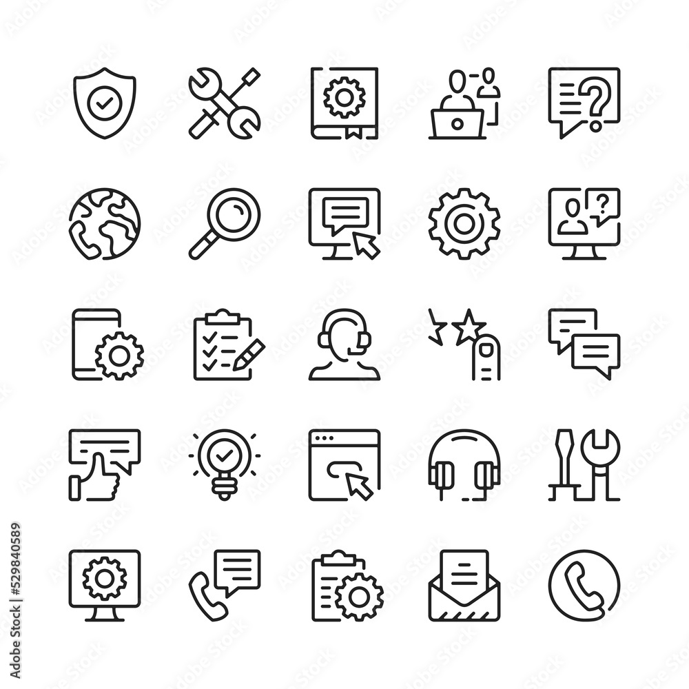 Technical support line icons. Outline symbols. Vector line icons set