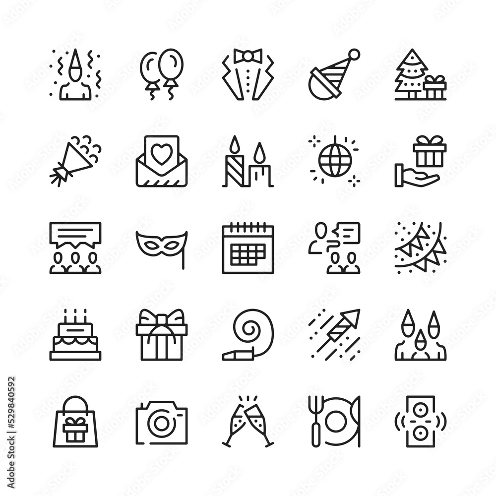Party line icons. Outline symbols. Vector line icons set