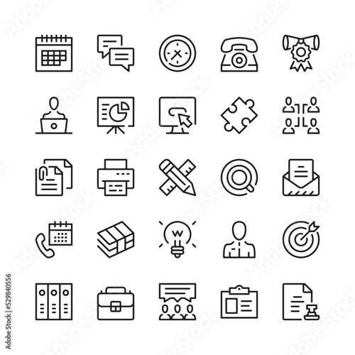 Office line icons. Outline symbols. Vector line icons set