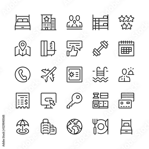 Hotel line icons. Outline symbols. Vector line icons set