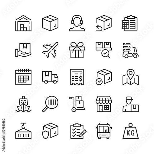 Logistics line icons. Outline symbols. Vector line icons set
