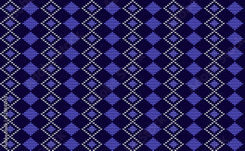 Squares Cross stitch Pattern, Plaid Embroidery Decorative Background, Blue and White Knitted Vector