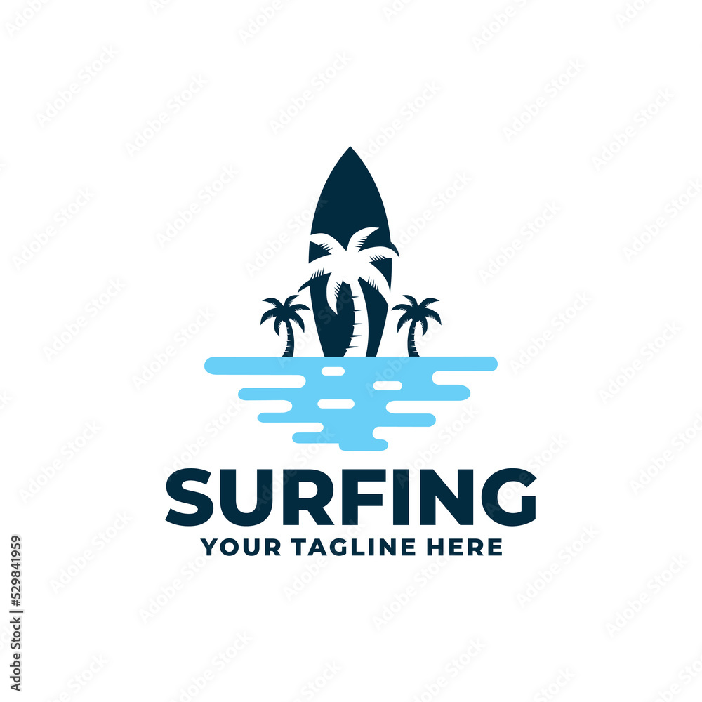 Surfing logo vector. Beach logo Surfing logo vector. Beach logo