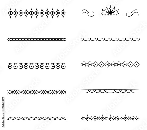 Calligraphy ornament line. Calligraphic text divider, border, separator decor design. Antique vintage victorian elegant decoration element. Filigree frame ornament line. Hand drawn vector illustration