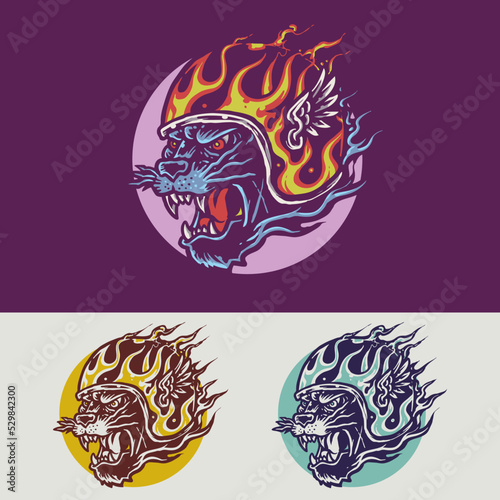 The angry panther rider vintage tattoo style 