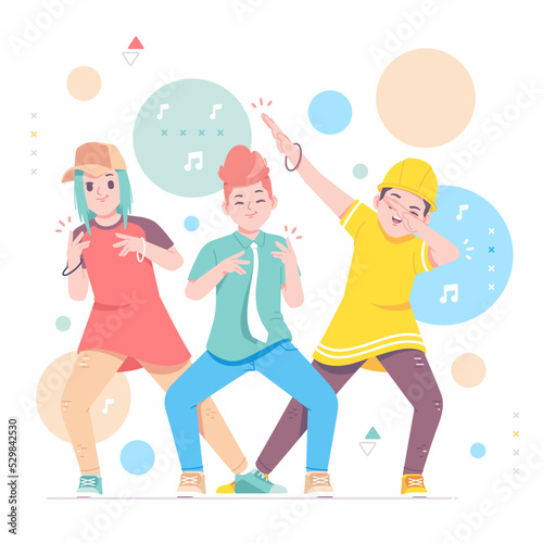 happy young people dancing character illustration