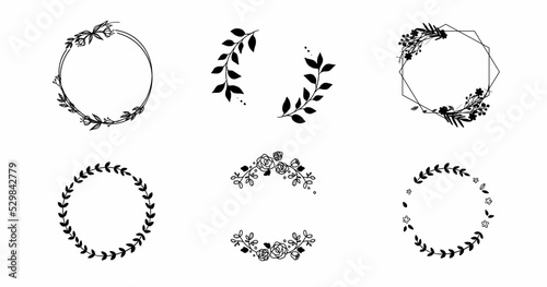 Branch wreath line frame. Decorative element. Award or wedding leaves silhouette. Hand drawn decorative set in vector