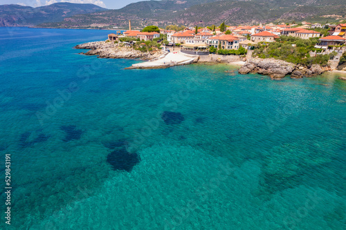 Aerial drone photo of the picturesque Kardamili village in Messinian Mani, Peloponnese, Greece