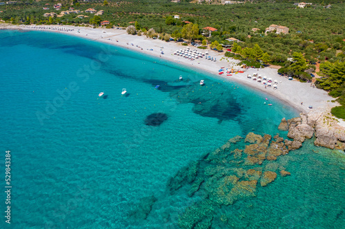 Aerial drone photo of Ritsa beach near Kardamili village in Messinian Mani, Peloponnese, Greeceardamili