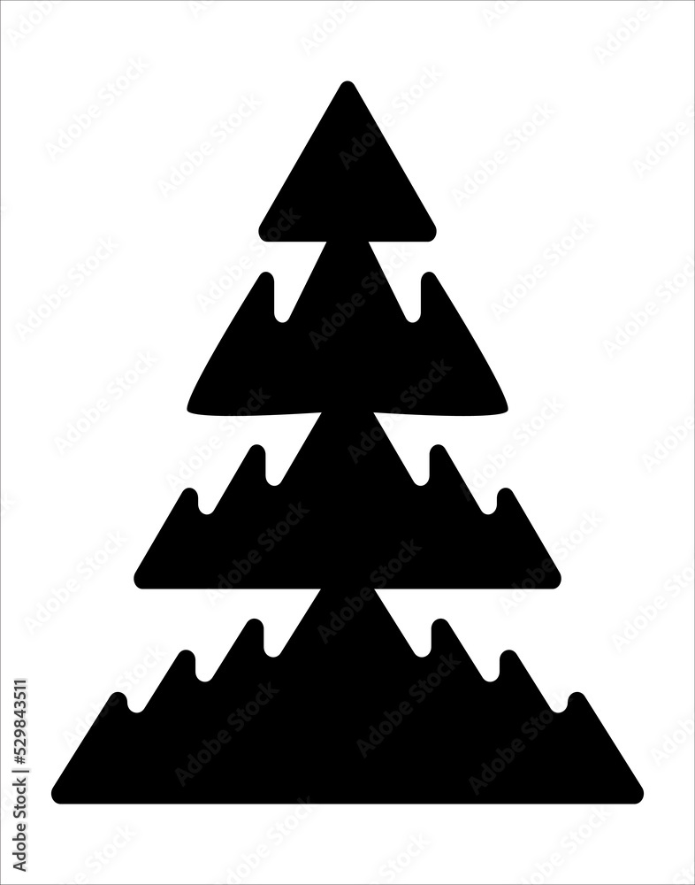 Fototapeta premium Christmas tree illustration. Black and white, monochrome Christmas tree decorative, stylized illustration. 