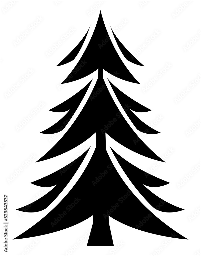 Obraz premium Christmas tree illustration. Black and white, monochrome Christmas tree decorative, stylized illustration. 