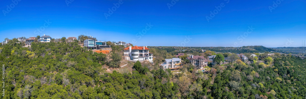 Mansions and villas on top of a mountain at Austin, Texas