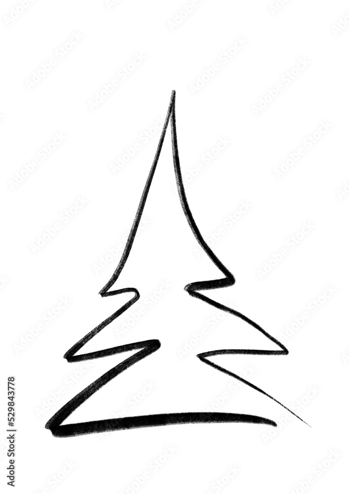 Hand drawn Christmas tree line illustration Hand drawn Christmas tree line illustration