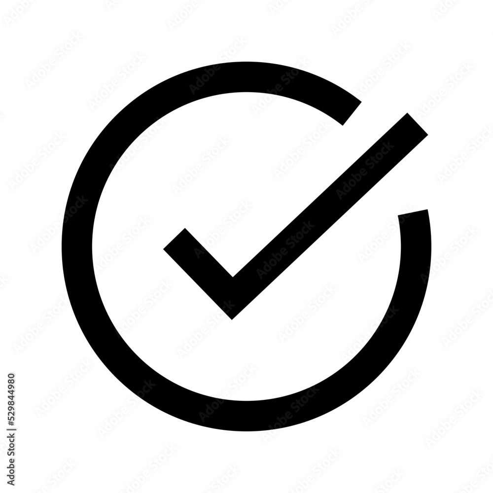 Round check mark symbol. Tick symbol. Vector.