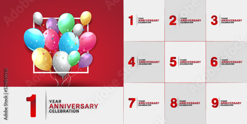 set of anniversary with colorful balloons can be use for celebration moment