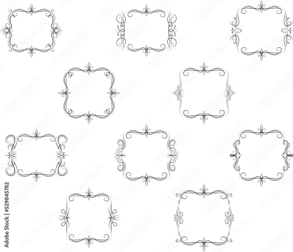 Frame border ornament. Calligraphic text divider, border, separator decor design. Antique vintage victorian elegant decoration element. Filigree frame ornament line. Hand drawn vector illustration Frame border ornament. Calligraphic text divider, border, separator decor design. Antique vintage victorian elegant decoration element. Filigree frame ornament line. Hand drawn vector illustration