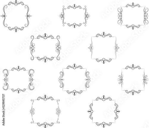 Frame border ornament. Calligraphic text divider, border, separator decor design. Antique vintage victorian elegant decoration element. Filigree frame ornament line. Hand drawn vector illustration © Ilya