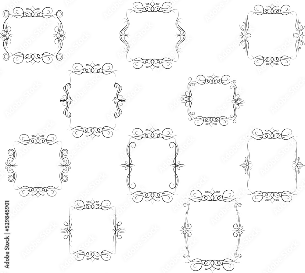 Frame border ornament. Calligraphic text divider, border, separator decor design. Antique vintage victorian elegant decoration element. Filigree frame ornament line. Hand drawn vector illustration