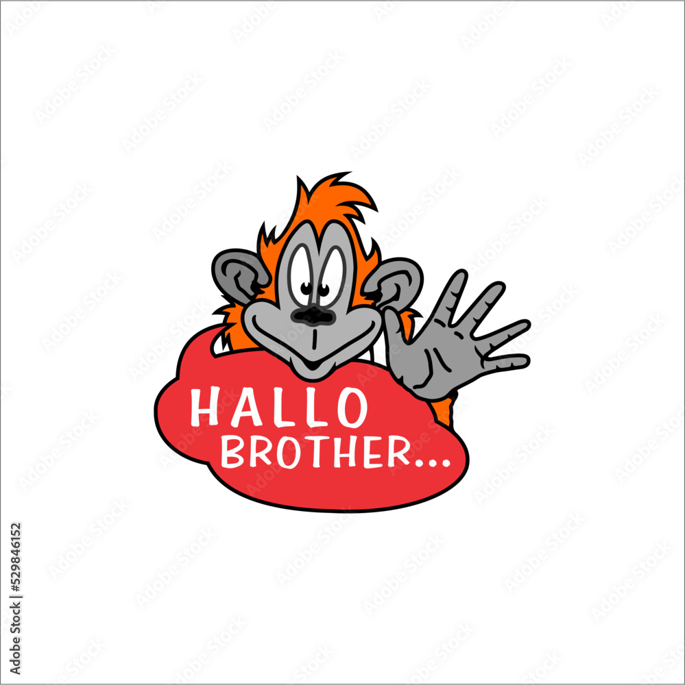 illustration of ape greeting (hello brother) can be used as a sticker