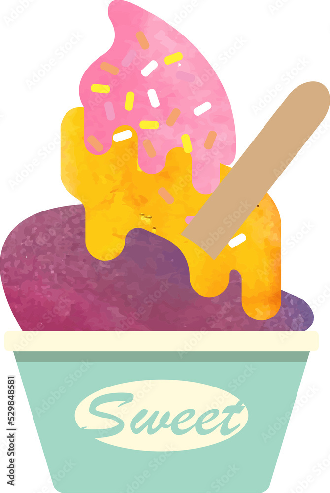 Fototapeta premium Colorful cute watercolor texture food dessert ice cream