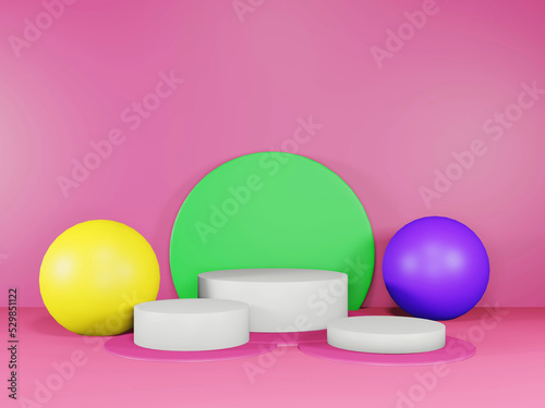 3d render of minimalist and colorful podium in pink studio and lighting for product display.