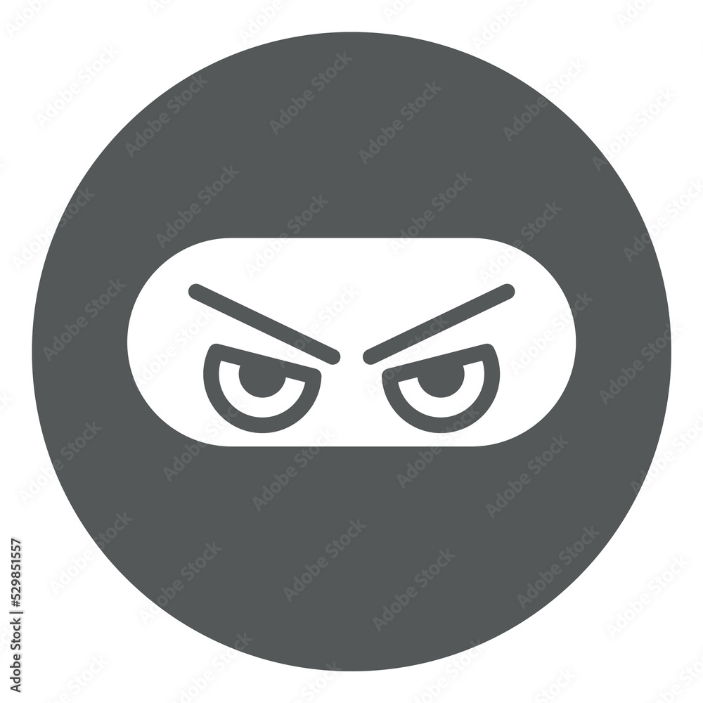 Ninja face icon. Eyes only expression. Assassin head covered in black Ninja face icon. Eyes only expression. Assassin head covered in black