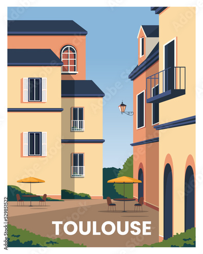 Toulouse city in France landscape background. vector illustration with colorful color and minimalist style suitable for poster, postcard, art print.