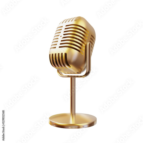 Fotografía Classic gold microphone 3d rendering illustration
